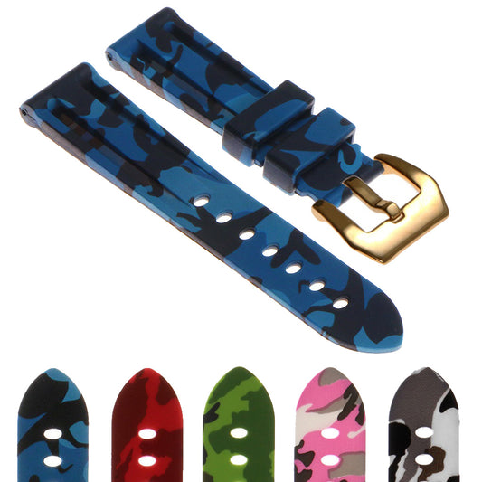 Heavy Duty Camo Rubber Watch Band with Yellow Gold Pre-V Buckle