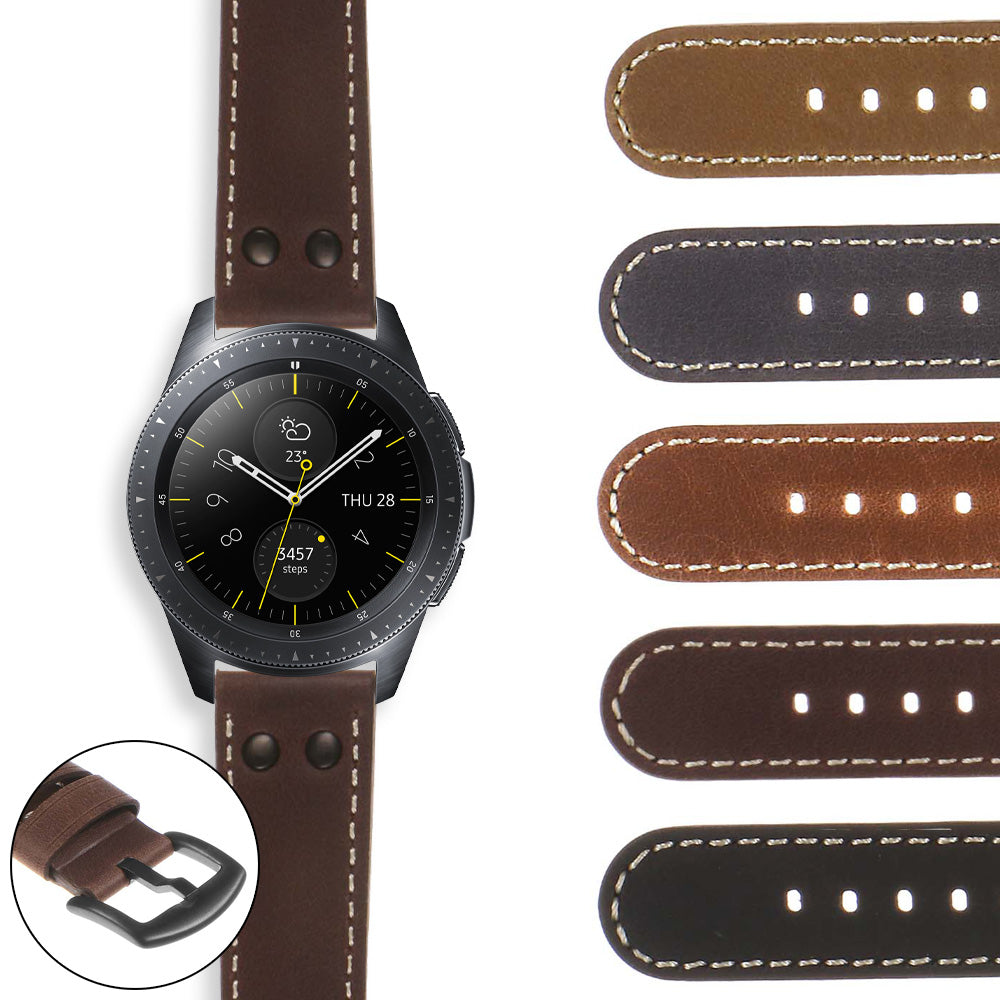 DASSARI Vintage Leather Pilot Strap w/ Rivets Samsung Galaxy Watch 3