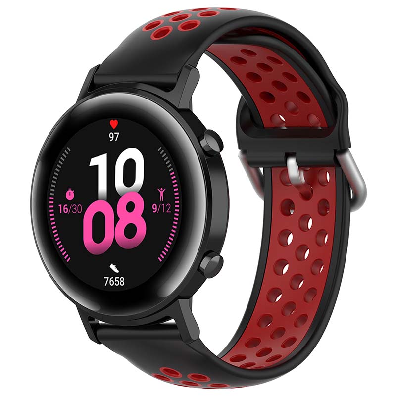 Buckle-and-Tuck Perforated Rubber Band for Samsung Galaxy Watch 3 / Active / Gear Black & Red / 20mm