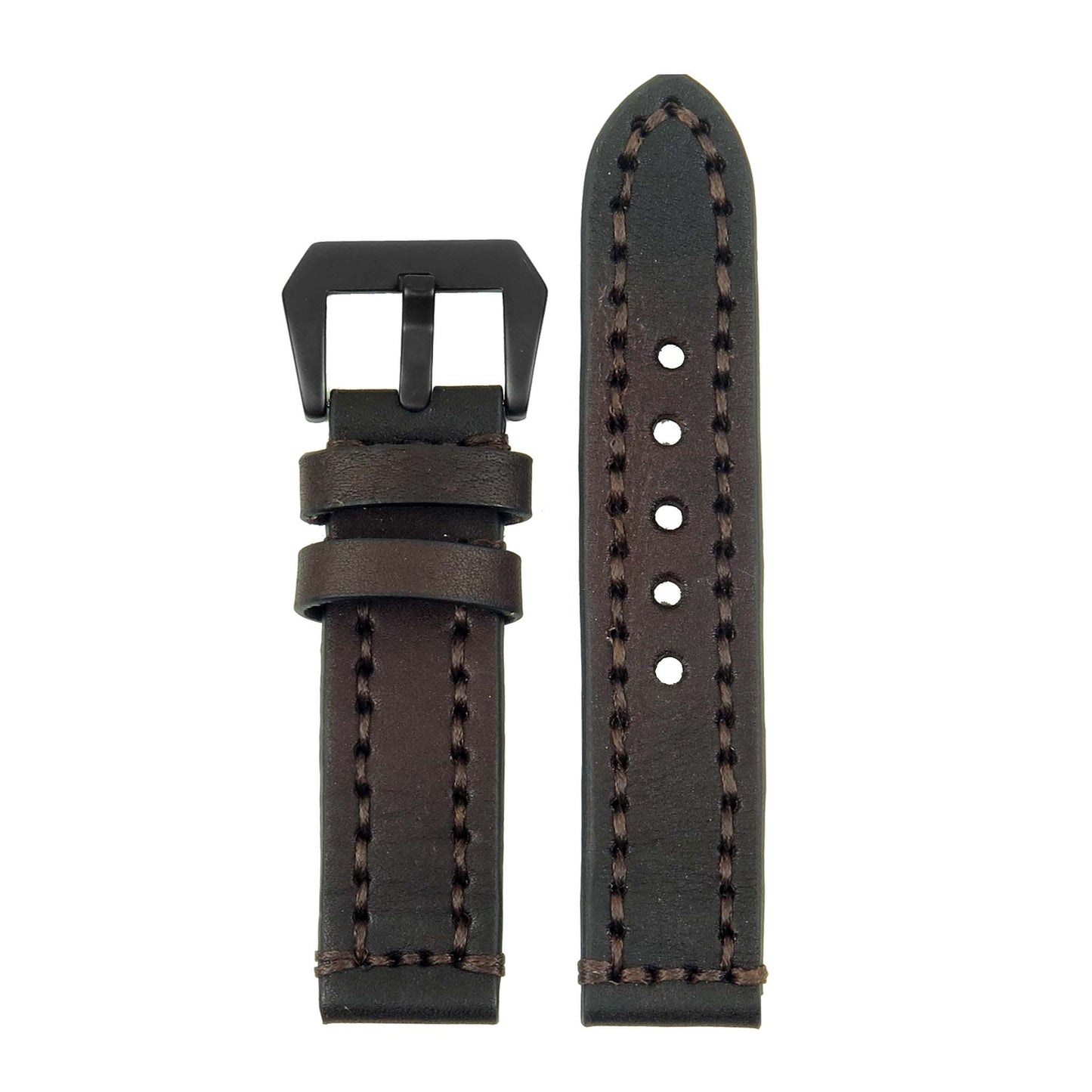 Thick Leather Strap with Darkened Ends w Matte Black Pre-V Buckle