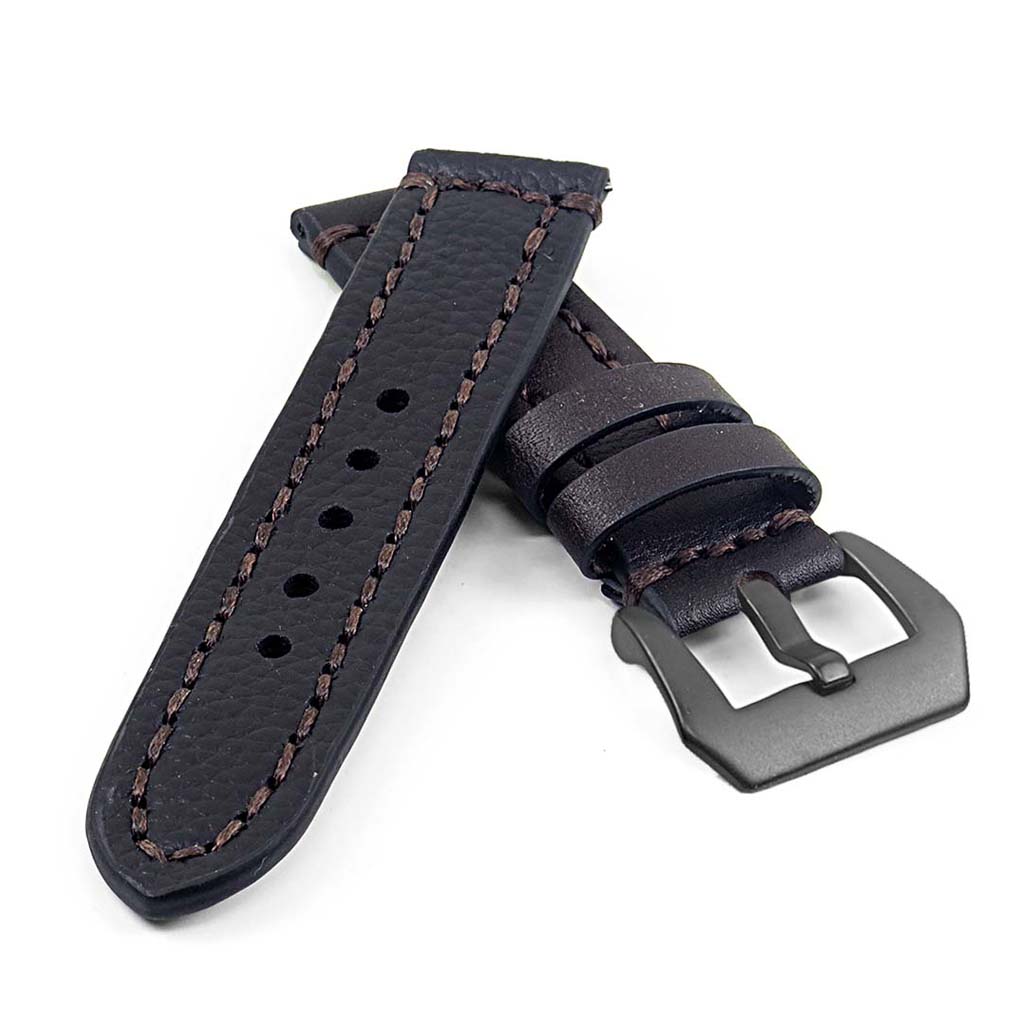 Thick Leather Strap with Darkened Ends w Matte Black Pre-V Buckle