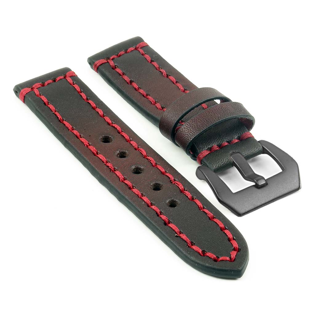 Thick Leather Strap with Darkened Ends w Matte Black Pre-V Buckle