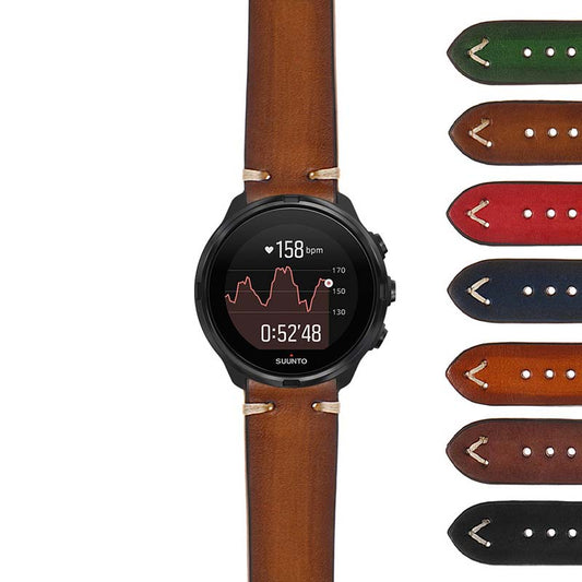 Hand-Stitched Vintage Faded Leather Strap for Suunto 9