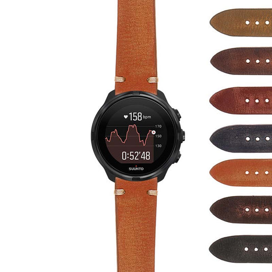 Hand-Stitched Vintage Washed Leather Strap for Suunto 9