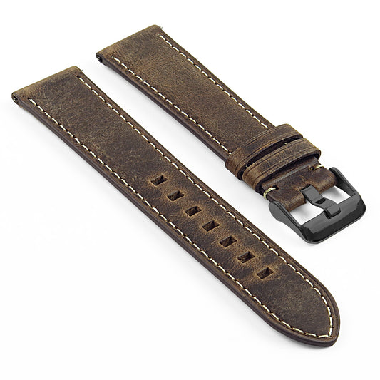 DASSARI Vintage Italian Leather Strap with Black Buckle for Garmin Vivoactive 4